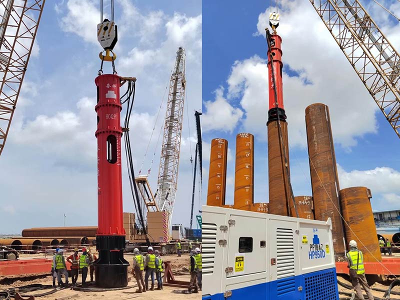 液压打桩锤海外施工中 落锤25吨 冲击能量380千焦